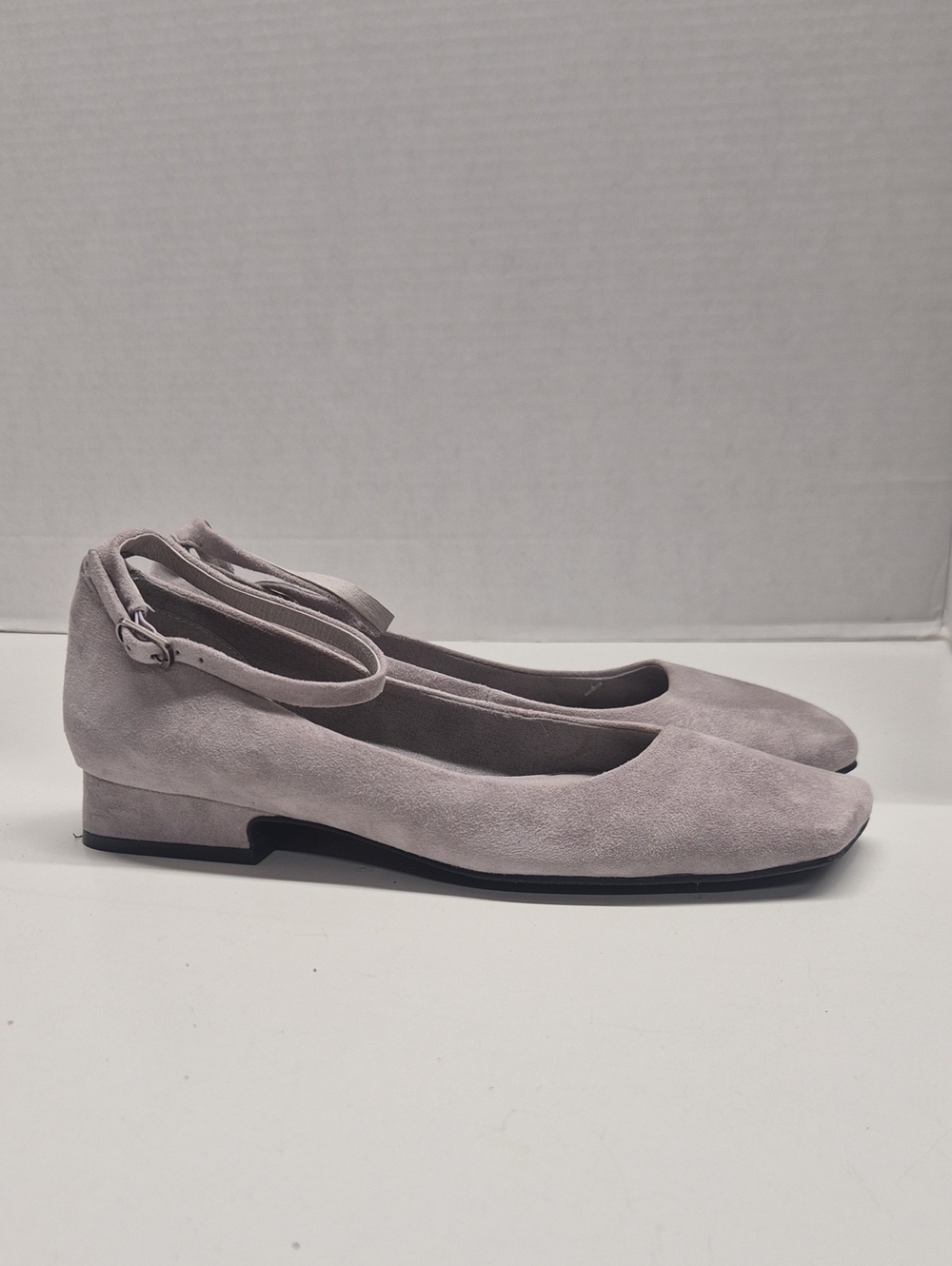 Jeffrey Campbell Envious Flats Ankle Strap Block Heel Suede Square Toe Gray 7